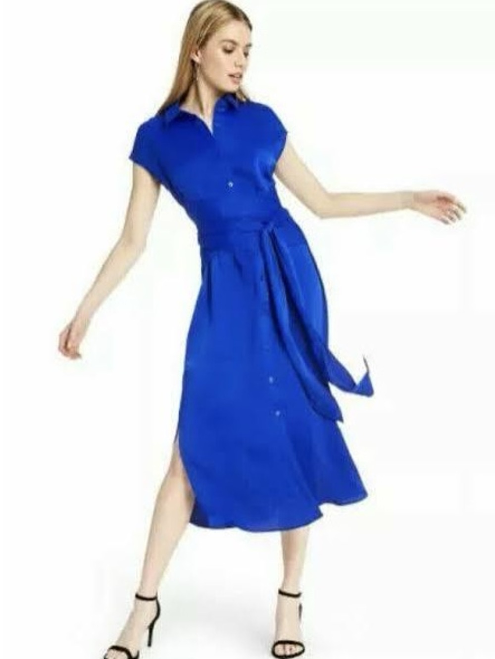 Cushnie x Target Royal Blue Button up Shirt Midi Dress with Waist Tie XXS
